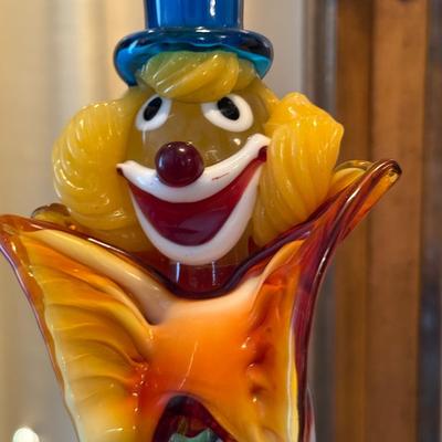 Large handblown Murano glass clown 11”t