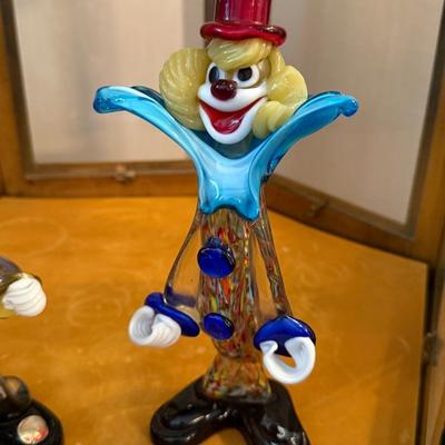 Pair of standing 9” t Murano marked glass clowns