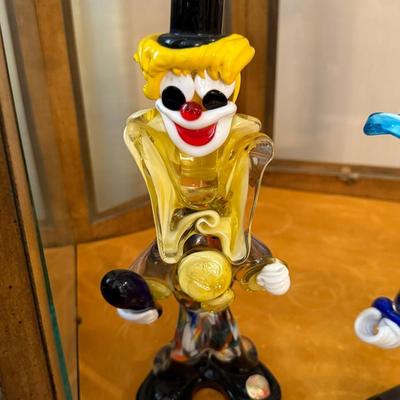 Pair of standing 9” t Murano marked glass clowns