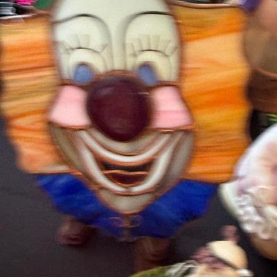 Misc. clown items - plate, ceramics, stained glass, etc