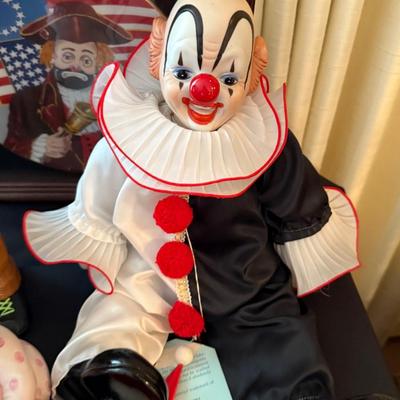 Misc. clown items - plate, ceramics, stained glass, etc