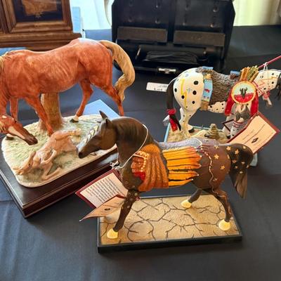 Set of 3 Trail of Painted Ponies horse figures on stands