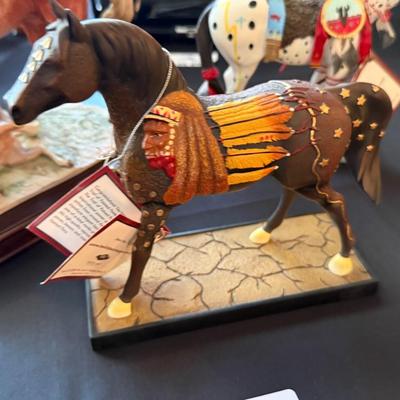 Set of 3 Trail of Painted Ponies horse figures on stands