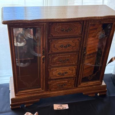 Wood wind up 5 drawer/2 door 16”t x 18”w jewelry music box