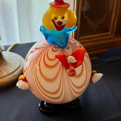 Handblown big belly Murano glass clown