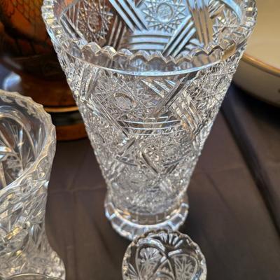 Collection of Cut Glass Vases/Pitcher - 4 pieces total