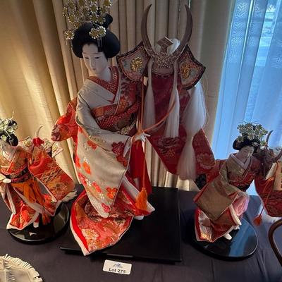 Group of 3 Japanese Geisha Girl dolls 22” one & 2 that are 13”