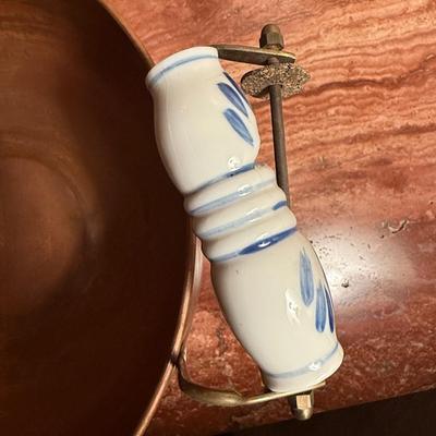Copper Pot with handle - some damage to ceramic on back handle