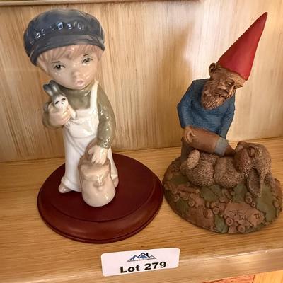 Set of 2 decorative figurines - Boy with Rabbit & Gnome