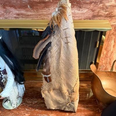 Native American hand made 44”t feather/shell TeePee