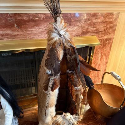 Native American hand made 44”t feather/shell TeePee