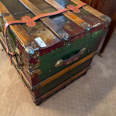 Vintage large wood & metal lacquered trunk