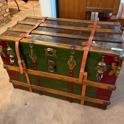 Vintage large wood & metal lacquered trunk