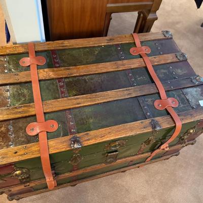 Vintage large wood & metal lacquered trunk