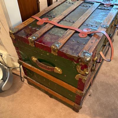 Vintage large wood & metal lacquered trunk