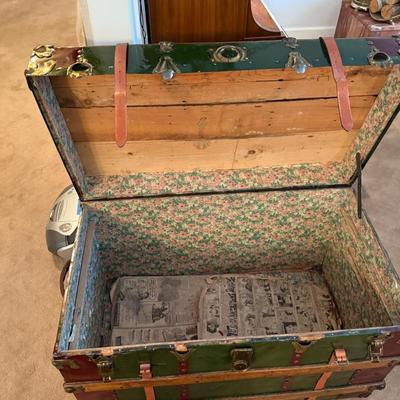 Vintage large wood & metal lacquered trunk
