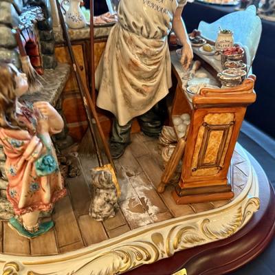 Pizza Maker Capodimonte porcelain piece on wood stand
