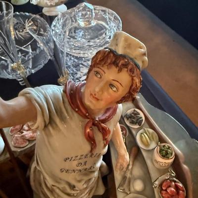 Pizza Maker Capodimonte porcelain piece on wood stand