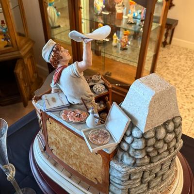 Pizza Maker Capodimonte porcelain piece on wood stand