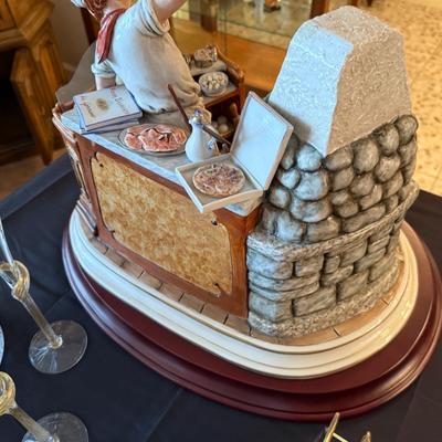 Pizza Maker Capodimonte porcelain piece on wood stand