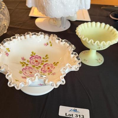 2 Scalloped glass candy dishes - 1 marked Fenton other ?