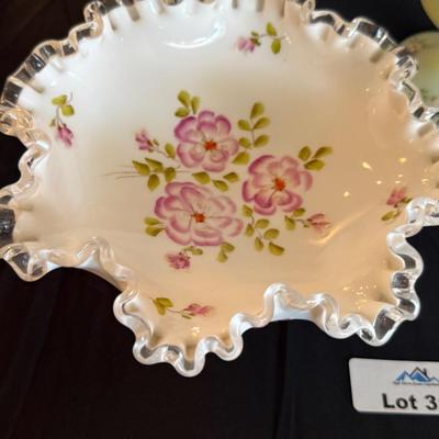 2 Scalloped glass candy dishes - 1 marked Fenton other ?