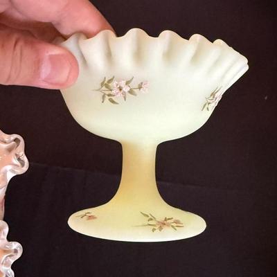 2 Scalloped glass candy dishes - 1 marked Fenton other ?
