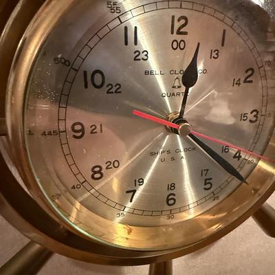 Heavy Brass ships wheel clock from Bell Clock Co.