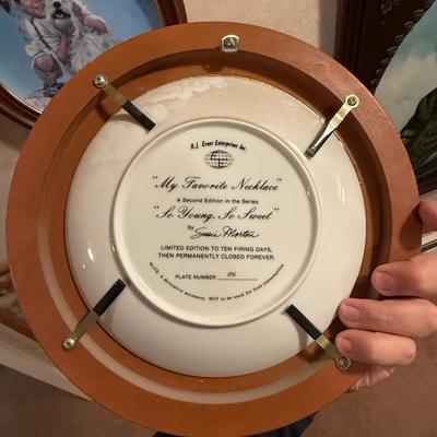 3 decorative native themed ceramic plates w/wood frames