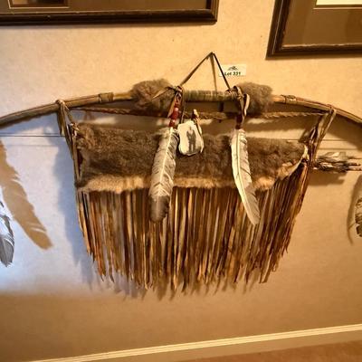 Bow & Arrow w/Quiver & feathers hanging wall art