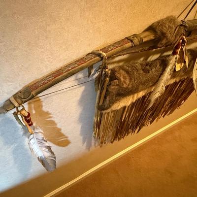 Bow & Arrow w/Quiver & feathers hanging wall art