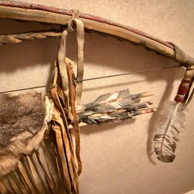 Bow & Arrow w/Quiver & feathers hanging wall art