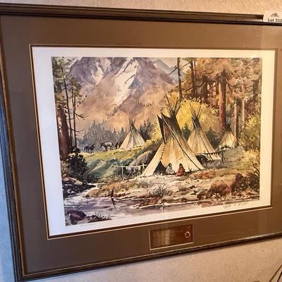 Lyle Ball framed Teepee & Horses #256/450 art