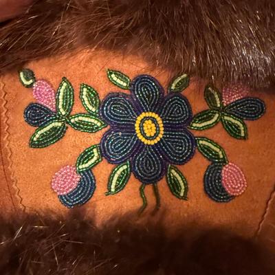 Pair of Native American Themed Beaded Leather Gloves