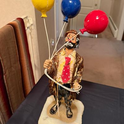 Large Ron Lee clown with 3 balloons on Stone Base 20”t