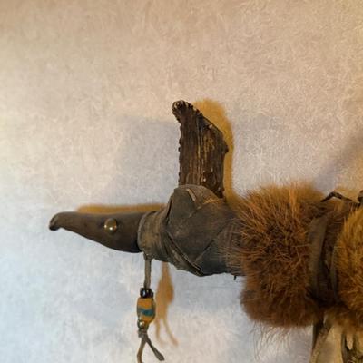 Native American wood Peace Pipe feather art piece