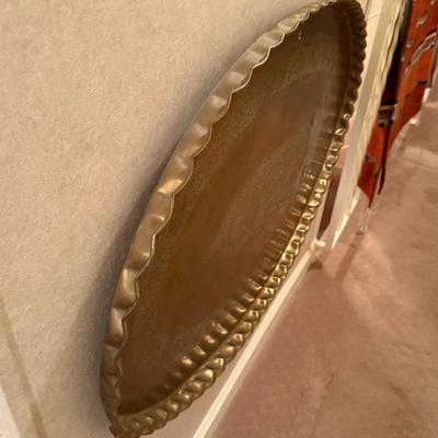 Huge brass scalloped edged Tray 41”l x 26”t w/hanging wire