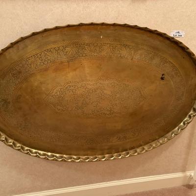 Huge brass scalloped edged Tray 41”l x 26”t w/hanging wire