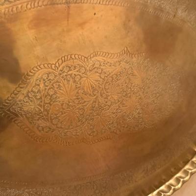 Huge brass scalloped edged Tray 41”l x 26”t w/hanging wire