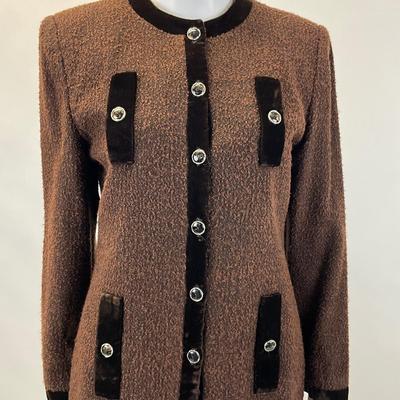 591 Vintage ELPIDA 2pc Brown Velvet Knit Skirt Set