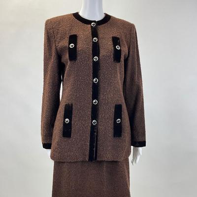 591 Vintage ELPIDA 2pc Brown Velvet Knit Skirt Set