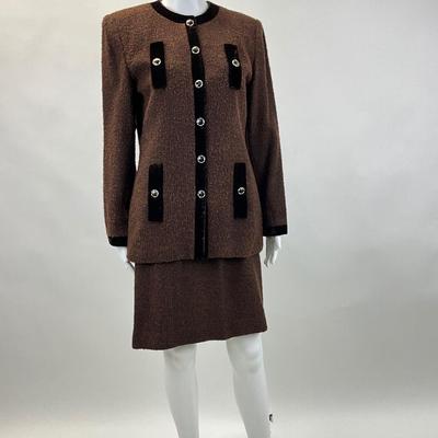 591 Vintage ELPIDA 2pc Brown Velvet Knit Skirt Set