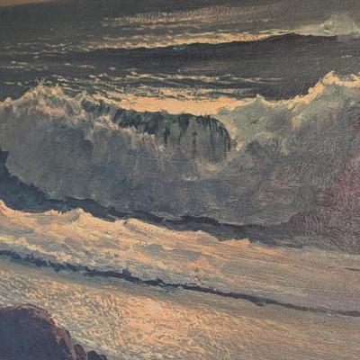 1960s Robert Wood Golden Surf Lithograph Art Print Approx 67" x 31"
