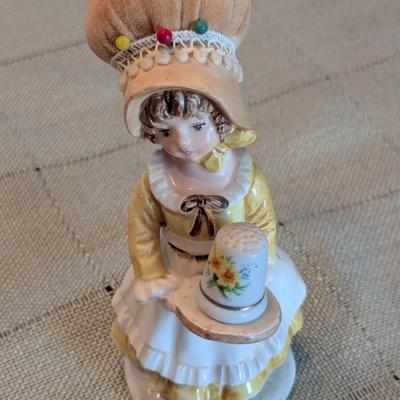 Vintage Schmid Girl Ceramic Pin Cushion Hat & Thimble Holder