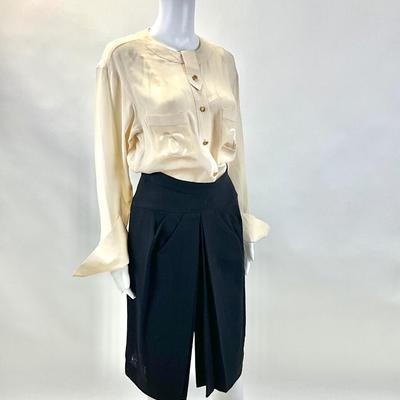601 Vintage CHANEL Silk Blouse & Wool Silk Blend Skirt