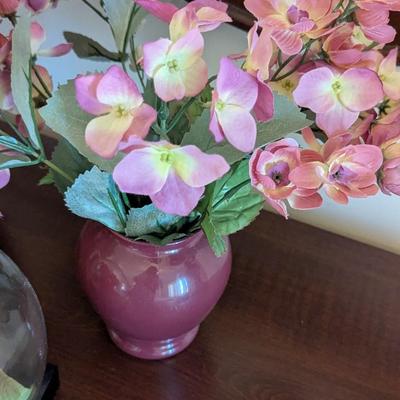Vintage Bowl-O-Beauty Real Roses Glass Snow Globe Melrose Park & Vintage Flower Waste Basket