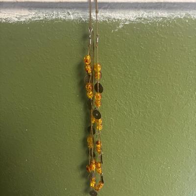 Vintage Chinese coin and amber beaded necklace