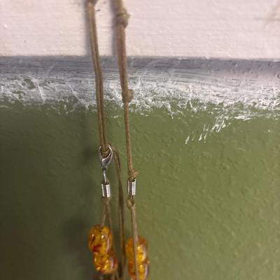Vintage Chinese coin and amber beaded necklace
