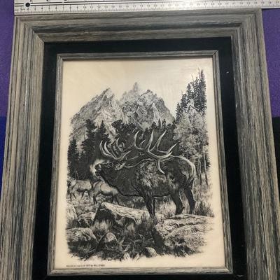 Vintage 1970’s Bugling Elk Etched In Marble.