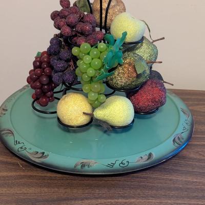 Vintage Beaded Fruit With Wooden Turntable